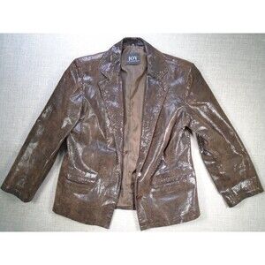 Women's Brown Faux Snakeskin 100% Polyester Faux Leather Blazer Jacket 19x25 JOY